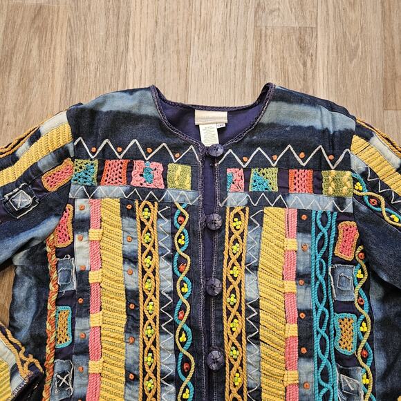 Vtg Coldwater Creek Embroidered Jacket Womens L Patchwork Beaded Artsy Cottage - Picture 3 of 10